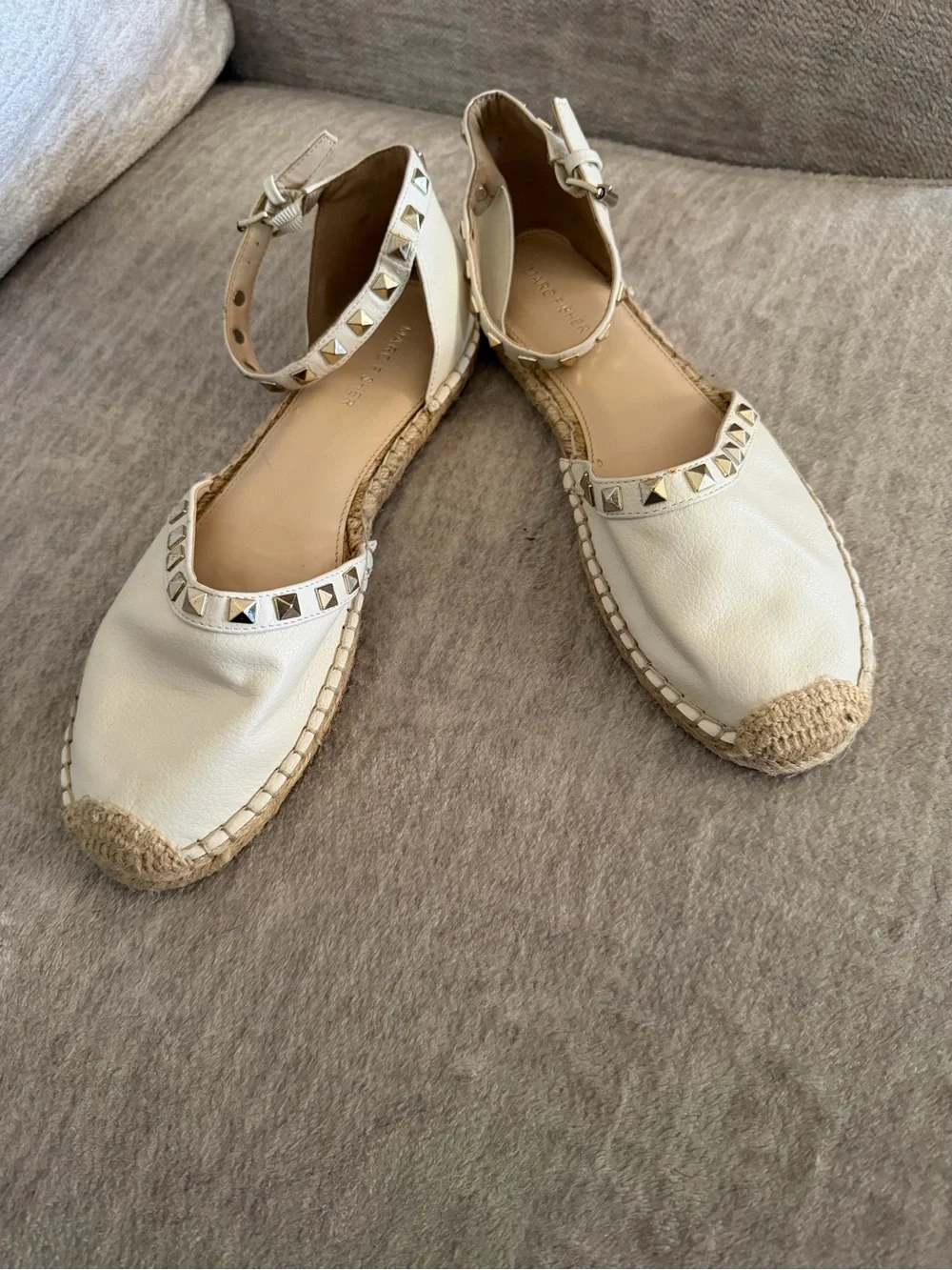 Marc Fisher White Studded Ankle Strap Graze 2 Style Espadrille Flats Size 10